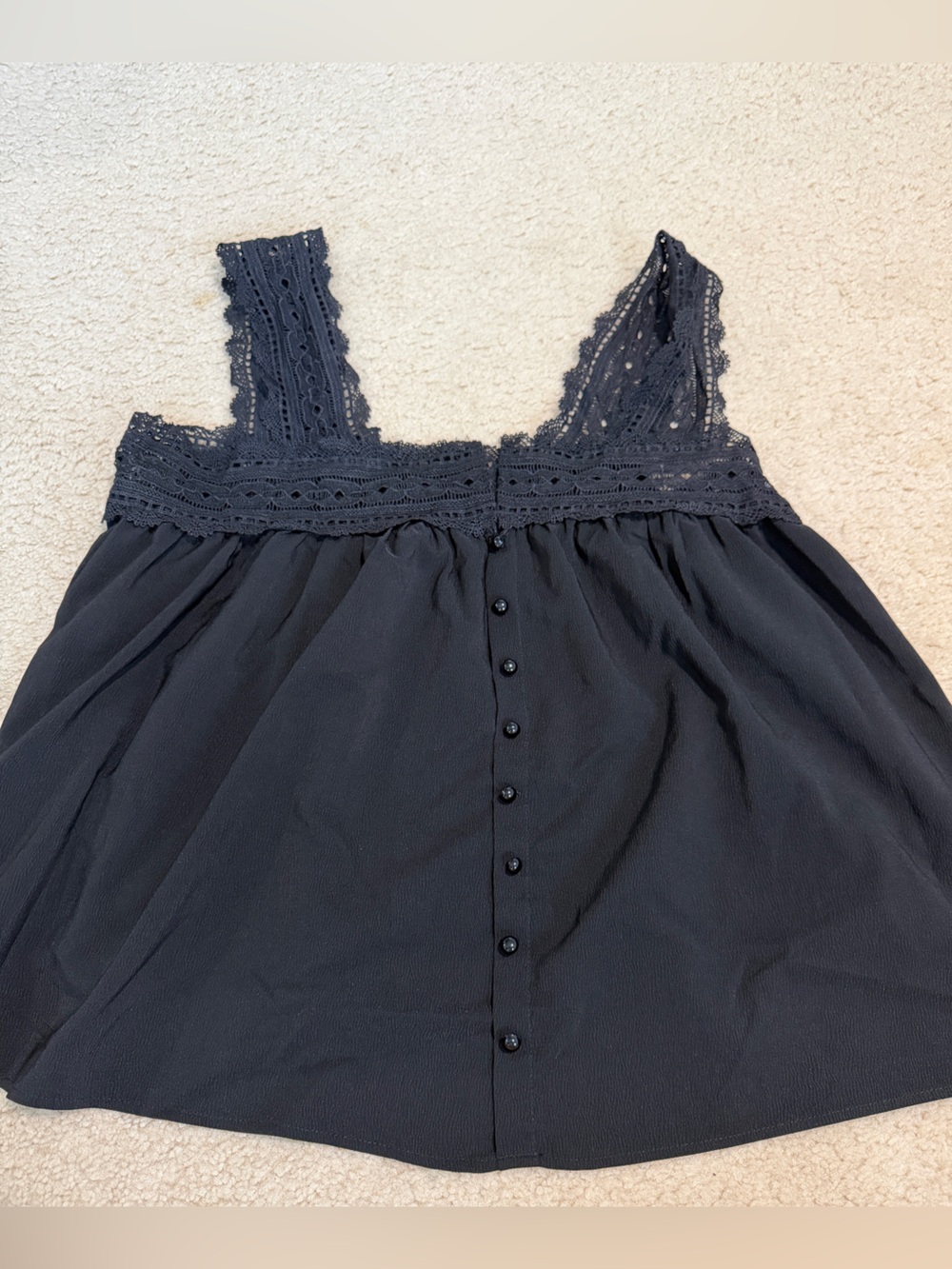 SHEIN Black Curvy Button-Front Tank Top with Lace Trim